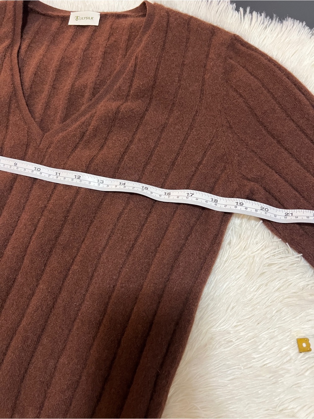 LILYSILK Cashmere V-Neck Sweater - Chocolate Brown Size Medium - Picture 5 of 9